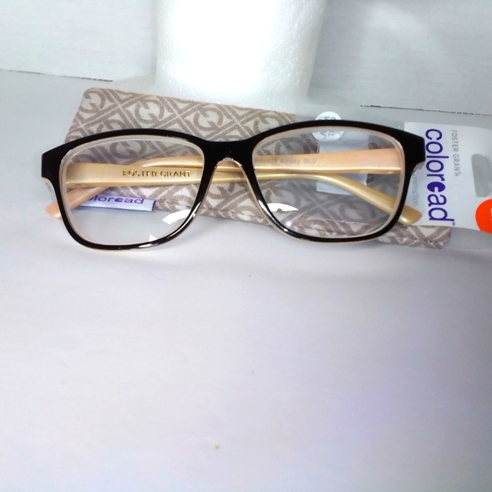 FOSTER GRANT COLOR READ+2.50 NEW With case Black & Beige